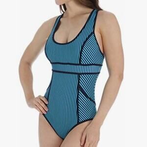 NEW Spanx HourGlass Navy Striped Racerback One Piece Shaping Swimsuit